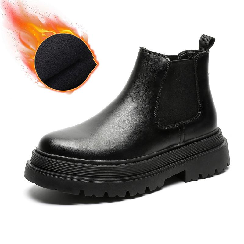 Men Casual Business Office Dress Platform Boots Slip-on Genuine Leather Shoes Cowboy Autumn Winter Boot Chelsea Ankle Botas Mans