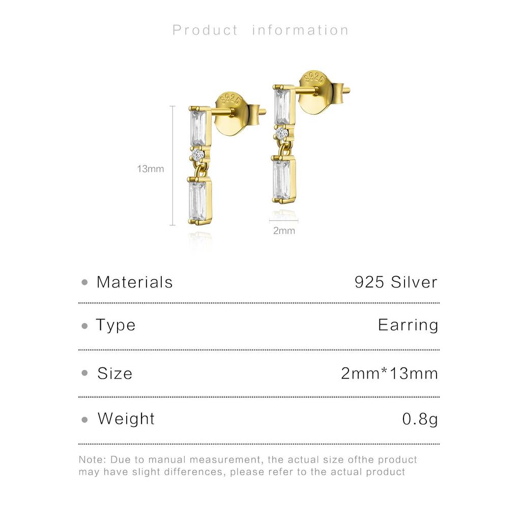 ANDYWEN 100% 925 Sterling Silver Square CZ Zircon Piercing Drop Earring Luxury Fine Jewelry Luxury Crystal Jewels