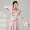 Long Slit Classical Dance Mesh Top Prints Chinese Hanfu  Women Dance Wear