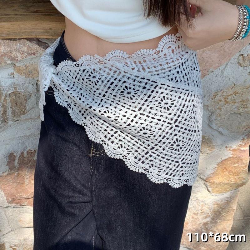 

Trendy Lace Hollow Out Triangle Hair Scarf Headband Women Girls Mini Skirt Y2K Hip Curtain Waist Chain Waist Accessories A4
