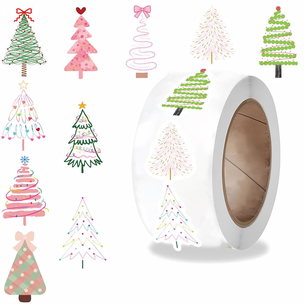 500PCS Christmas Tree Sticker Roll Cartoon Waterproof Stickers for Laptop Phone Bicycle Skateboard Coffee DIY Decoration