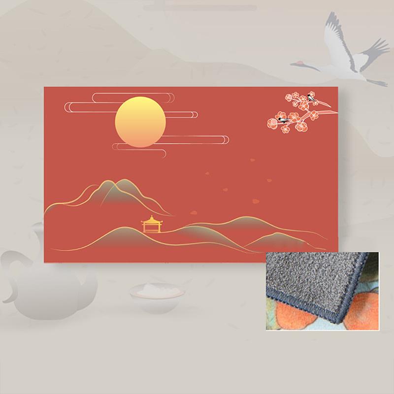 30*18Cm High-End Tea Towel With Retro Style And Colorful Painting, Special Tea-Drinking Cloth, Premium Tea Set