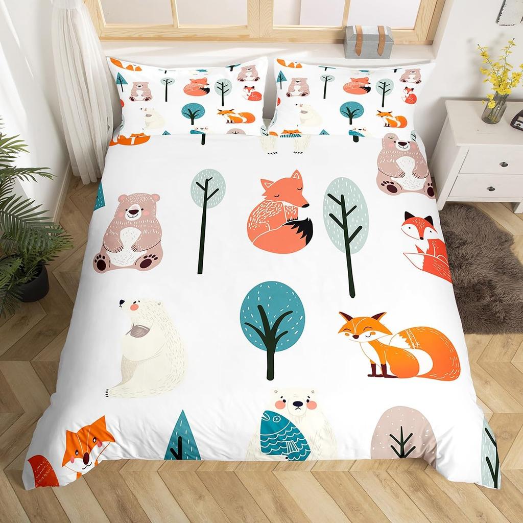 Kid Zoo Tier Bettbezug Niedliche Wildtiere Giraffe Bettwäsche Set Cartoon Löwe Nilpferd Schildkröte Yak Bettdeckenbezug Polyester Steppdeckenbezug