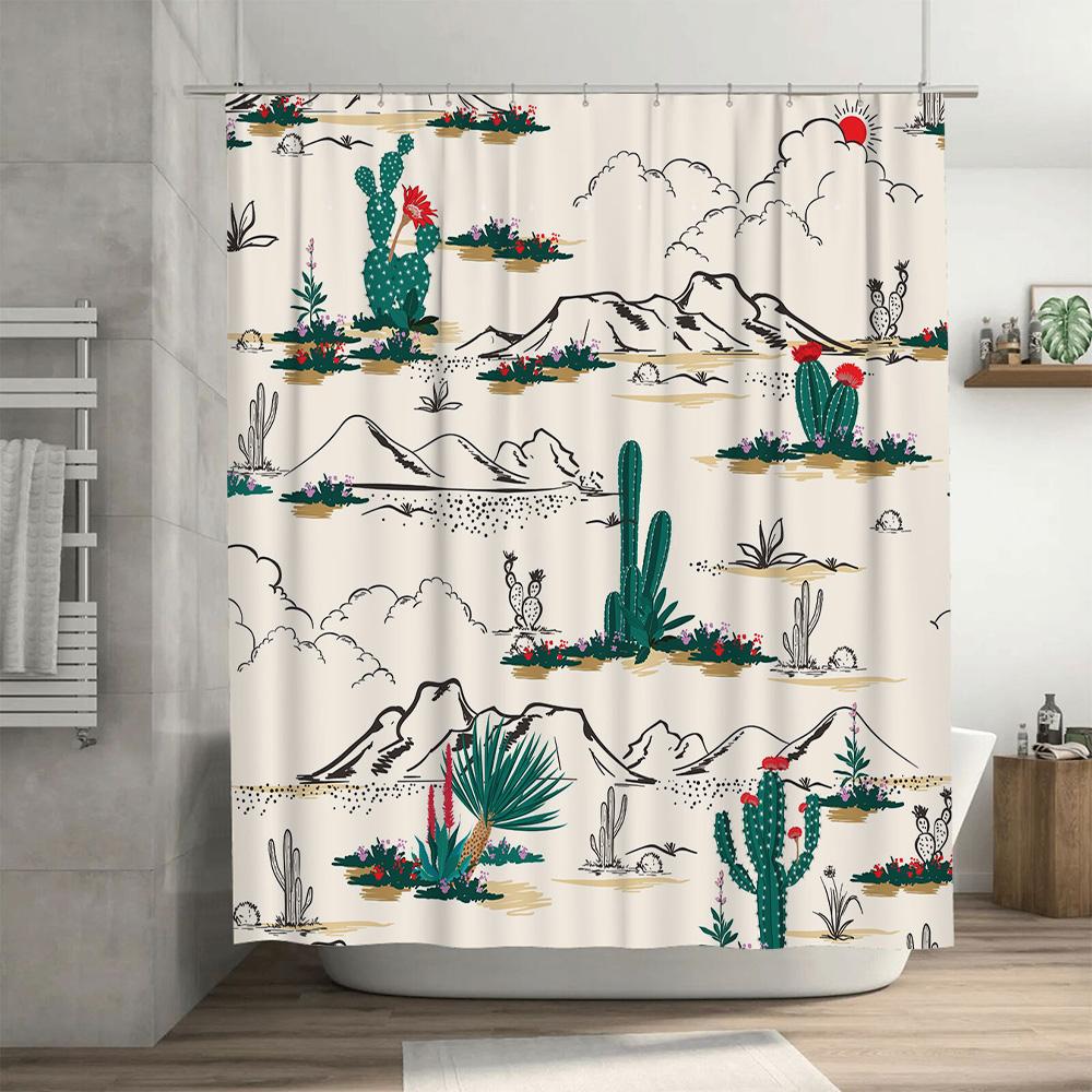 Modern Bathroom Shower Curtain Wild West Cactus Print Home Decor Waterproof Washable Fabric Shower Panels for Bathrooms In Bedro