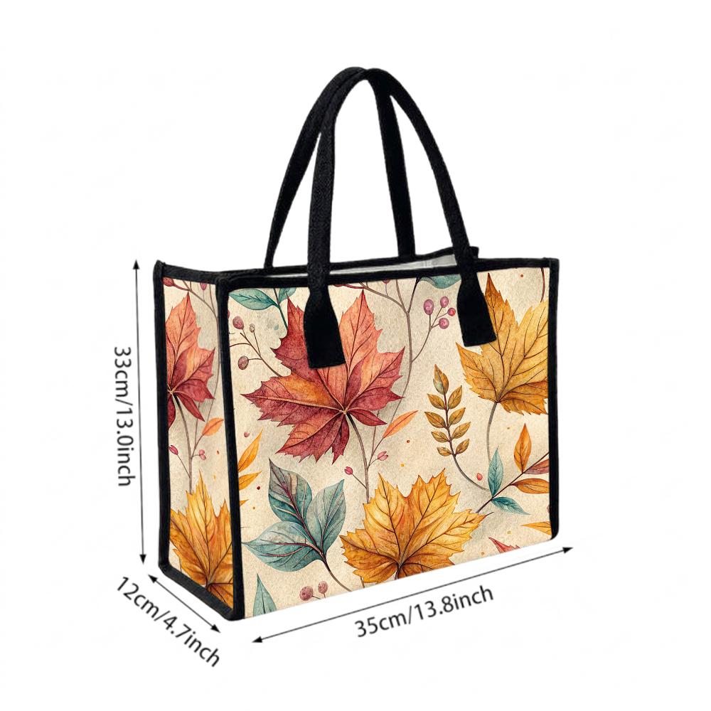 Fall Maple Leaf Print Tote Bag Autumn Casual Large Capacity Portable Handbag For Daily Outdoor Shopping Commute