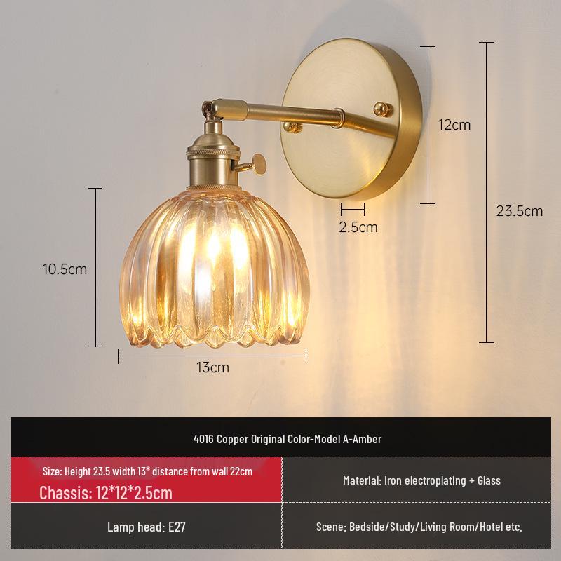 Vintage Japanische Grüne Glas Schmiedeeisen Wandleuchte - Nordische Moderne Nachttisch- & Schminktischleuchte