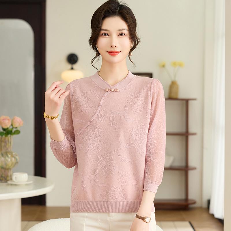 

Mom s Slim-Fit Thinning Sweater: Elegant Spring/Autumn Layer for Middle-Aged and Elderly - Anti-Aging, Stylish, Warm, and Versatile. 2XL (130-145 lbs) розовый