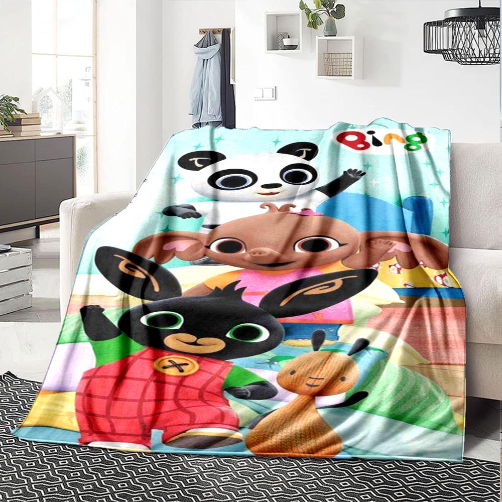 Bing Cartoon Print Flannel Blanket High Quality Warm Comfortable Cover for All Seasons Perfect for Gifts Home Decor