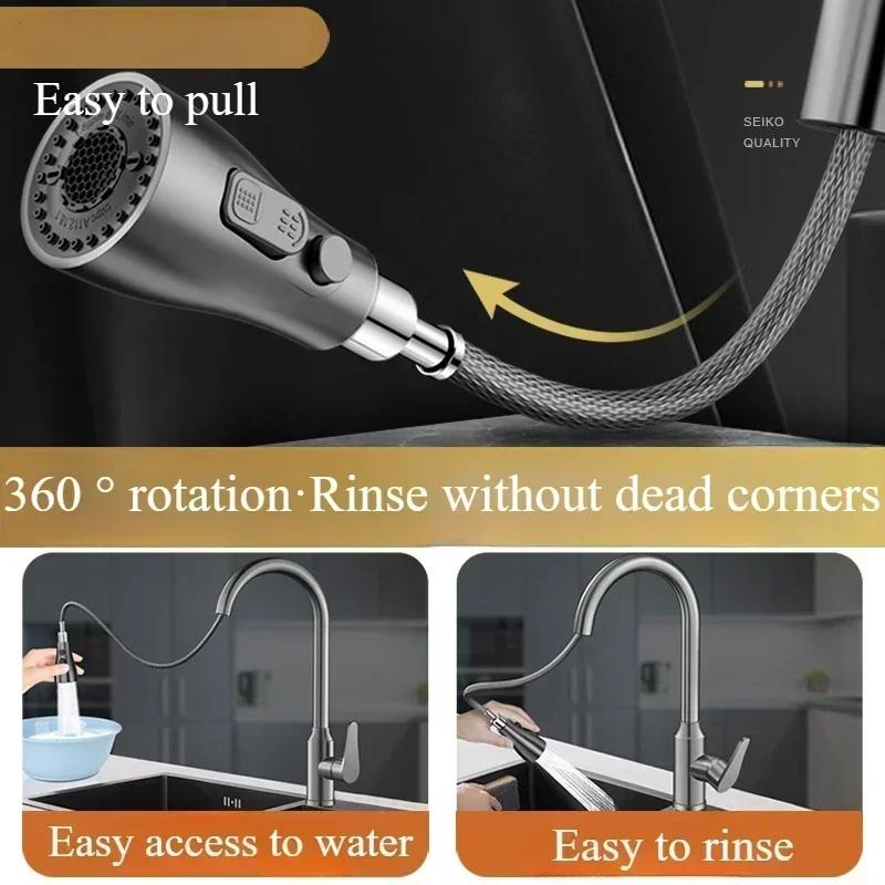 Fine Copper Gun Gray Kitchen Sink Pull-out Faucet Household Sink Washbasin Rotating Hot and Cold Faucet