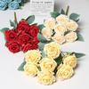 7 Heads Rose Artificial Flower Multicolor Rolled Edge Faux Flower Green Leaves Photo Props Simulation Rose Flower
