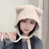 Cute Bear Ear Knitted Hat for Women, Autumn and Winter, Makes the Face Look Smaller, Ear Protection, Warm, Large Head Circumference, Gray Beanie