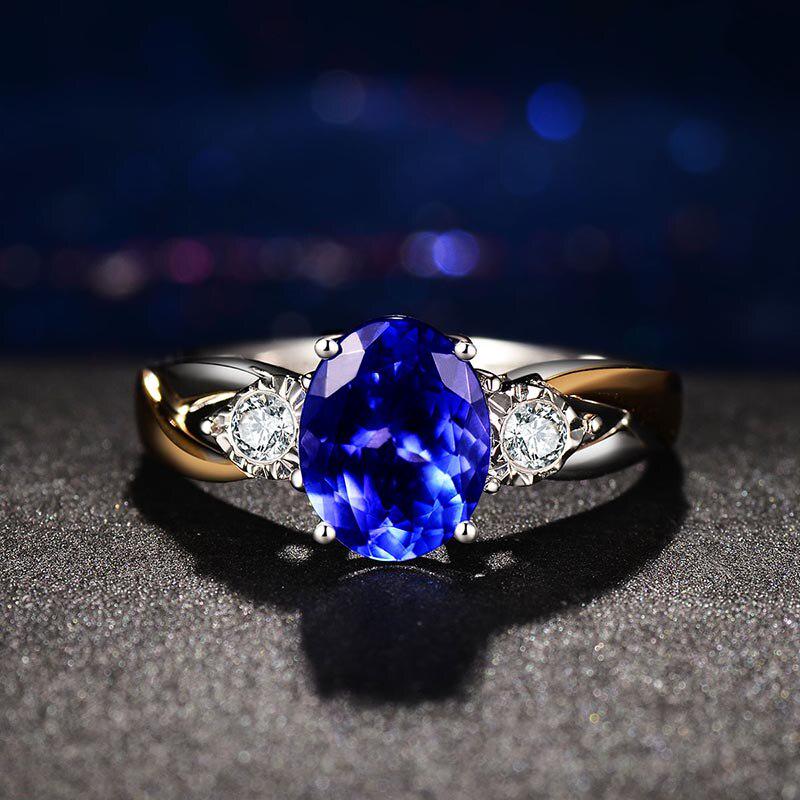 POMOiii Bagues en saphir bleu créé pour femmes, bijoux, bague de mariage, de fiançailles, cadeau de fête