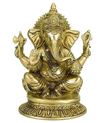 Shri Ganapati Bappa, Ganesh Ji, Binayak Brass Idol, Good Luck, Success, Gold