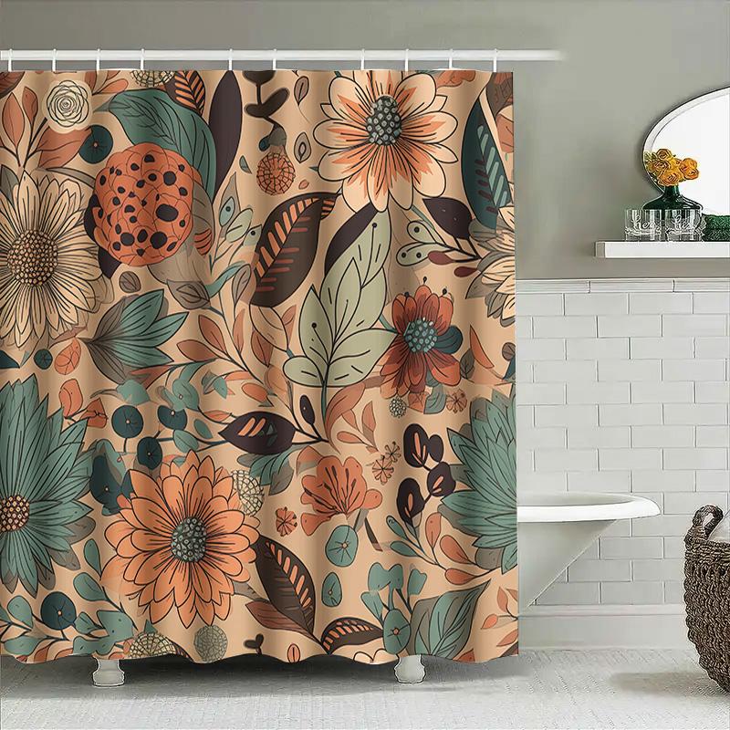 Modern Floral Shower Curtain Rustic Bathroom Decor Neutral Color Palette For Home