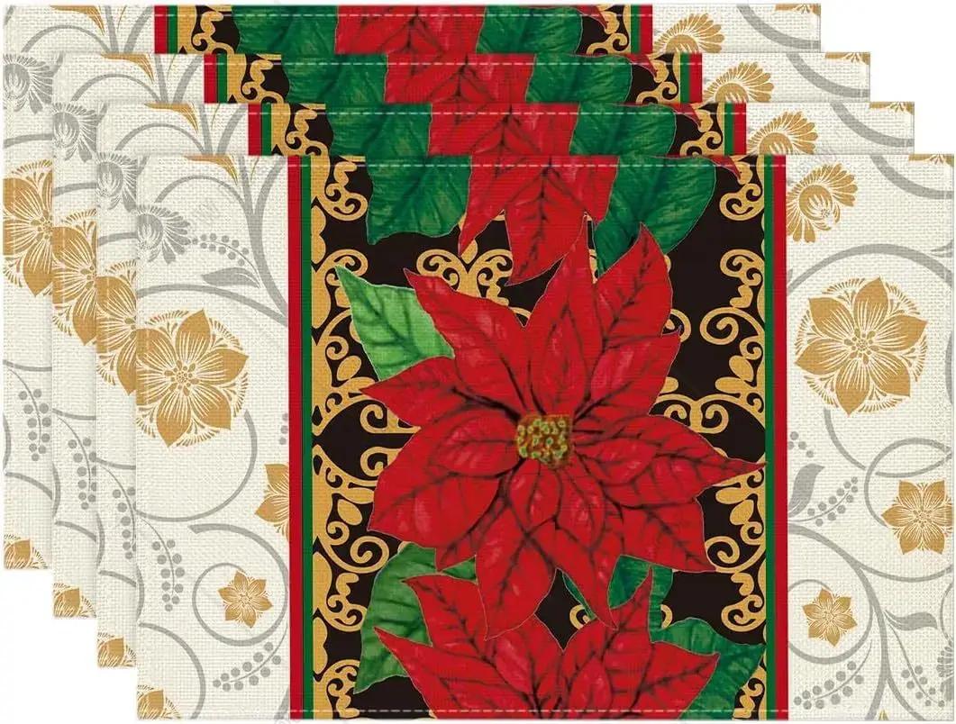 

12x18 Inch Linen Candy Christmas Tree Snowman Placemats Set of 4 Seasonal Winter Table Mats for Kitchen Dining Xmas Party Decor 4 PCS 12x18inch