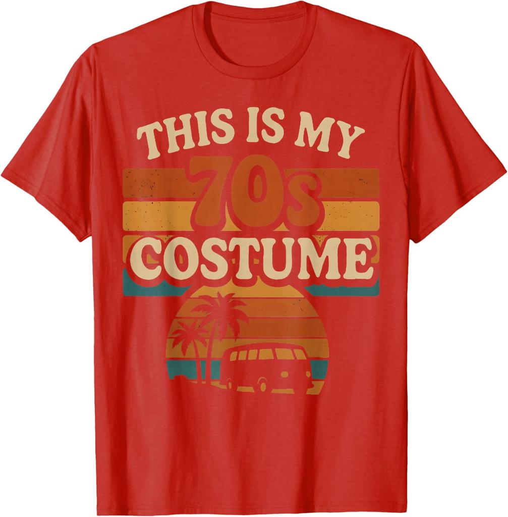 This is My 70s Costume Vintage Sunset Retro Vibes Design T-Shirt 100% Cotton Round Neck Short Sleeve Unisex Fashion Casual Tops