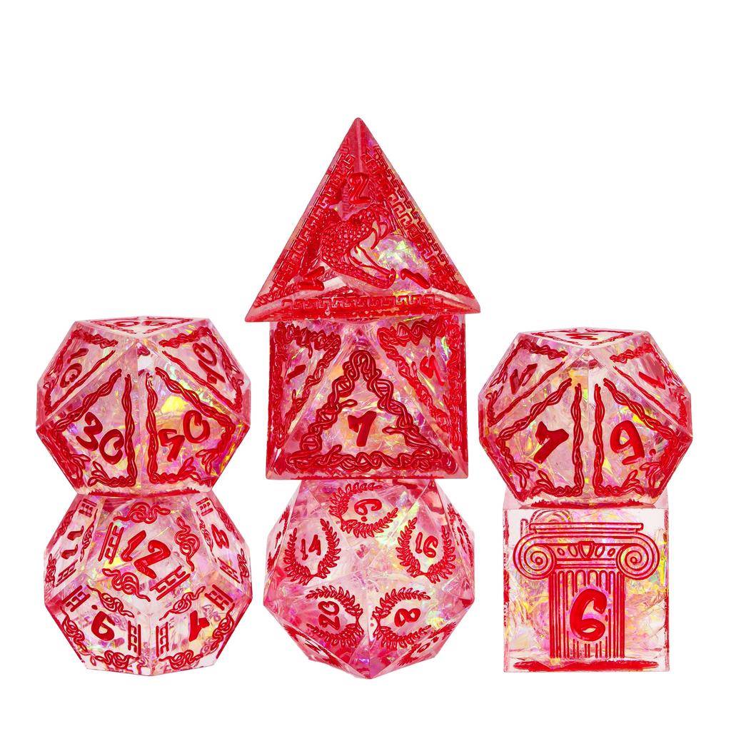 Cusdie Sharp Edges Dice DND Patterned D&D Dice Board Games 7 Handcrafted Polyhedral Dice Set for Role Playing Game Pathfinder