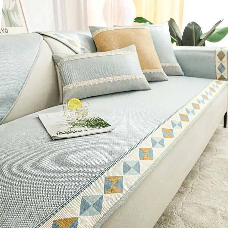 Summer Mosquito Repellent Cold Mat Sofa Cushion Cover Ice Silk Anti Slip Sofa Cover Fabric Cushion Living Room Sofa Decor