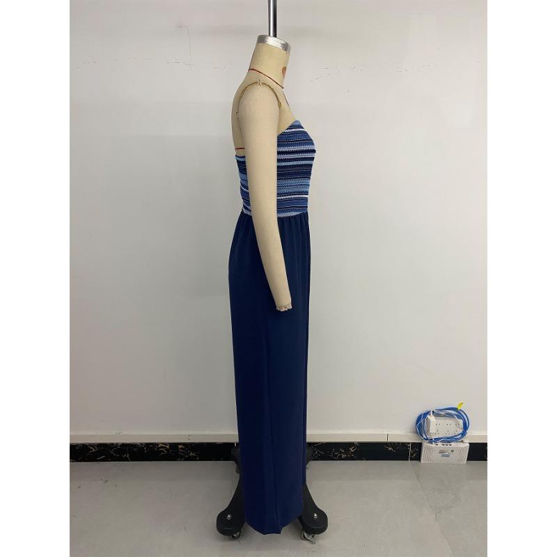 Women's Summer Casual Simple Romper Elastic Patchwork Striped Romper