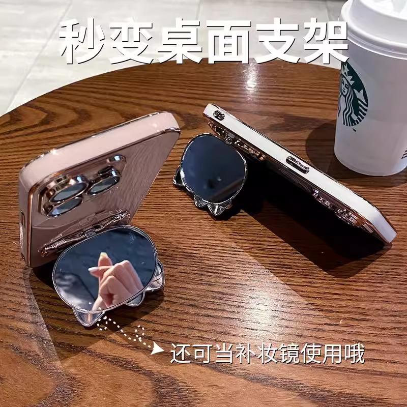 Samsung A11 Mobile Phone Case Electroplated Cat Bracket Makeup Mirror Galaxy A11 Silicone Soft Case Protective Case