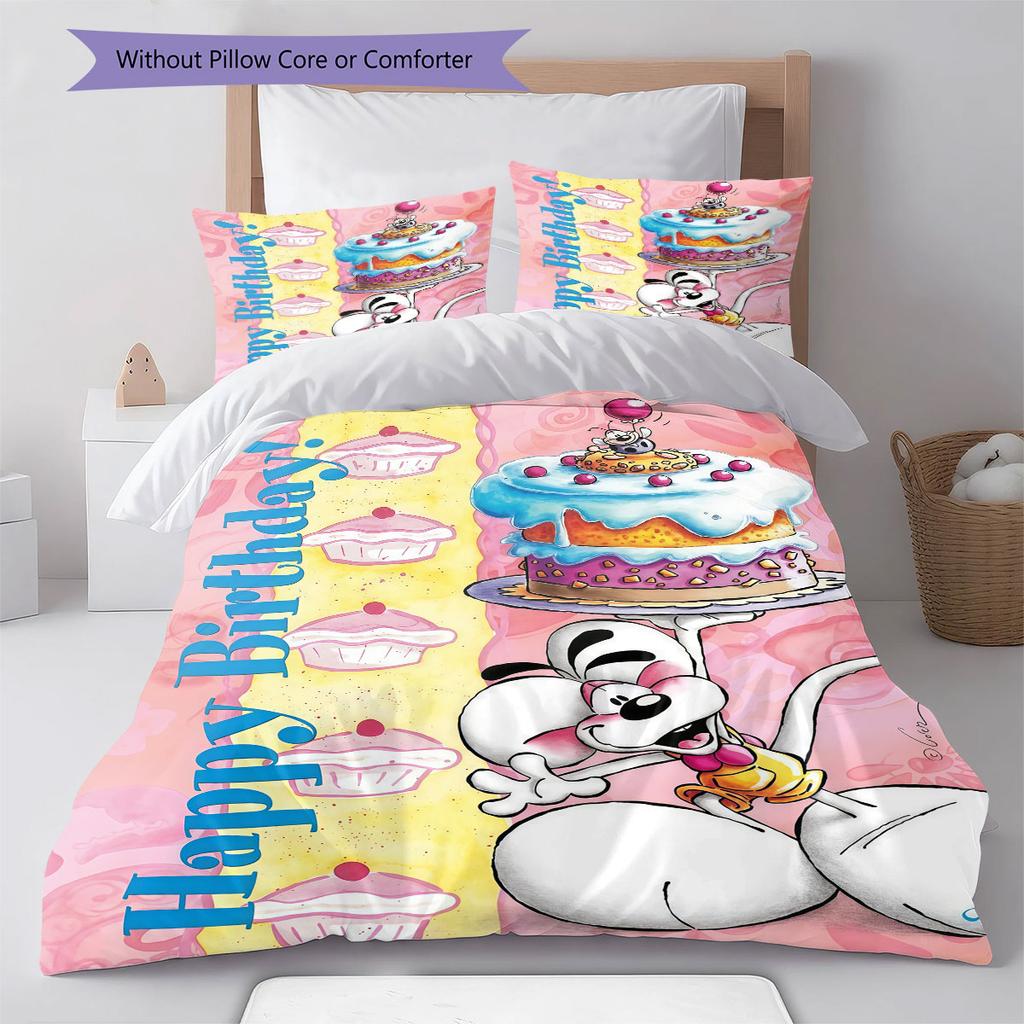 Diddl Bettwäsche Steppdecke Set Bettbezug Kissenbezug Heimdekoration Geburtstagsgeschenk (1 Bettbezug + 2 Kissenbezüge, ohne Füllung)