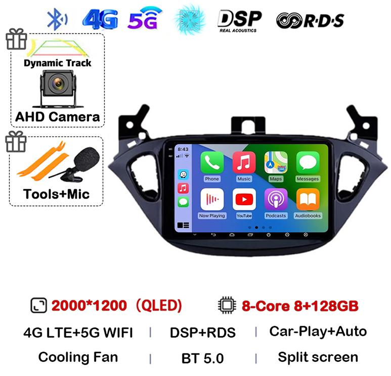 Android 14 Carplay Auto WIFI+4G For Opel Corsa E 2015-2019 For Opel Adam 2013-2016 Car Radio GPS Multimedia Video Player Stereo