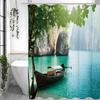 Mountain Lake Wooden Boat Scenery Shower Curtain, Bathroom Decorative Shower Curtain, Waterproof Shower Curtain with Hooks