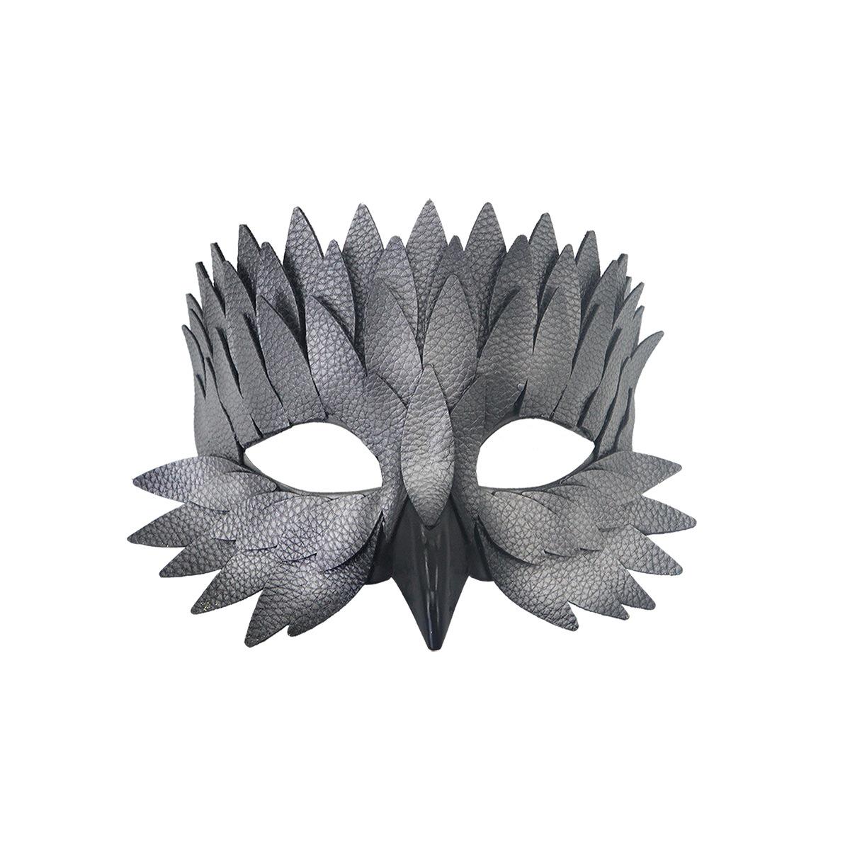 

Halloween High End Half Face Leather Feather Beak Mask Party Costume Prop Fun For Bar And Masquerade Events серебряный
