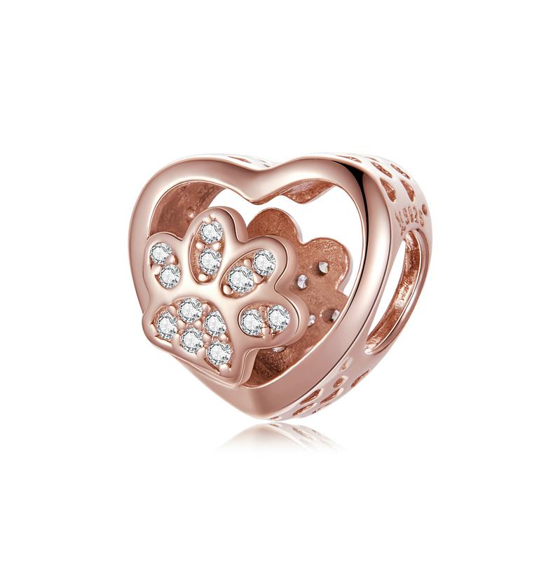 WOSTU 925 Silver Rose Gold Flower Charms Hepburn Tower Heart Beads Fit Bracelet & Necklace DIY Jewelry Making for Women