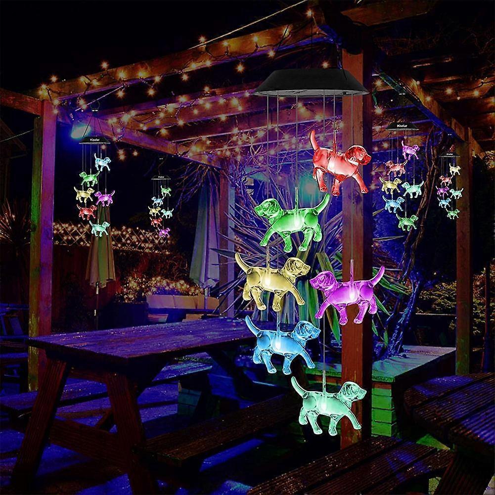 Solar Powered Dog Light Wind Chimes Lamp Color Changing Yard Decor