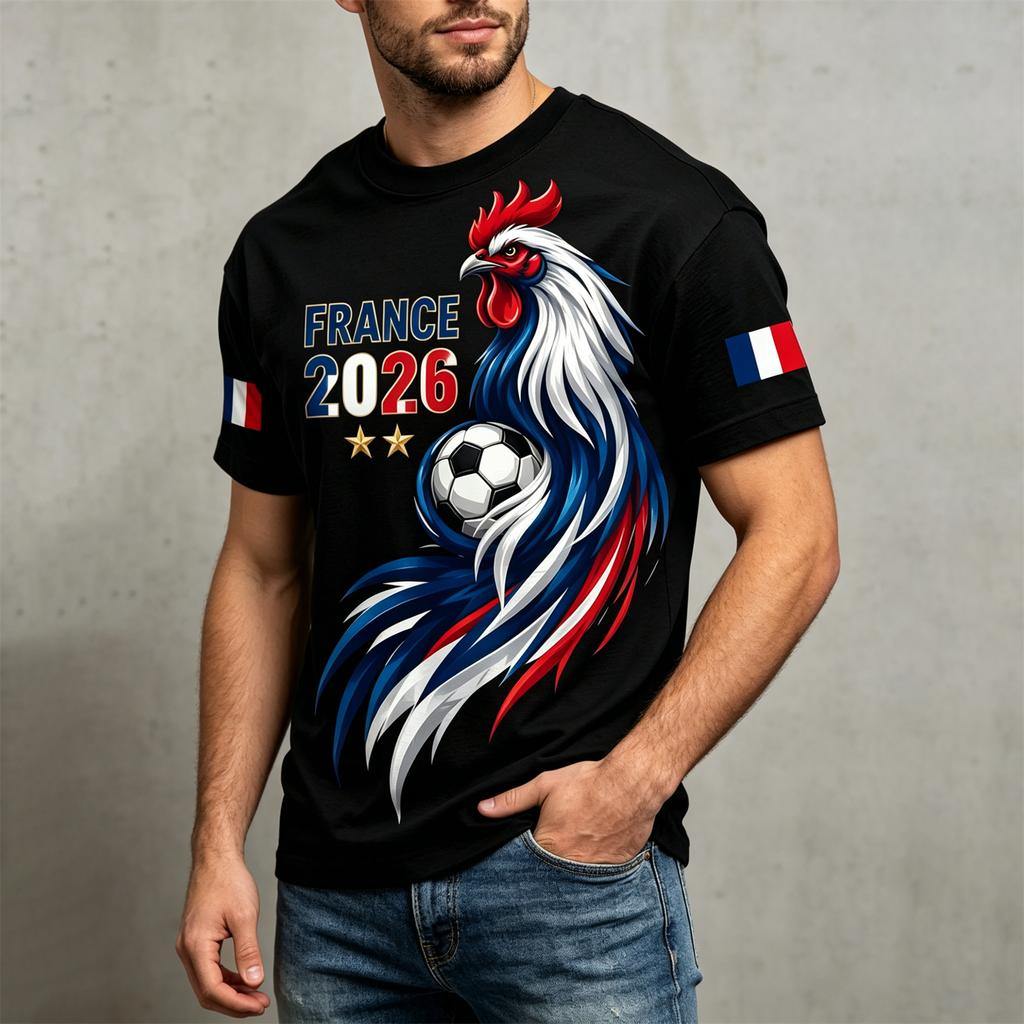 Men's Classic Crew Neck Short Sleeve T-Shirt with France Football Graphic Print Soft Comfortable Fit Casual Wear