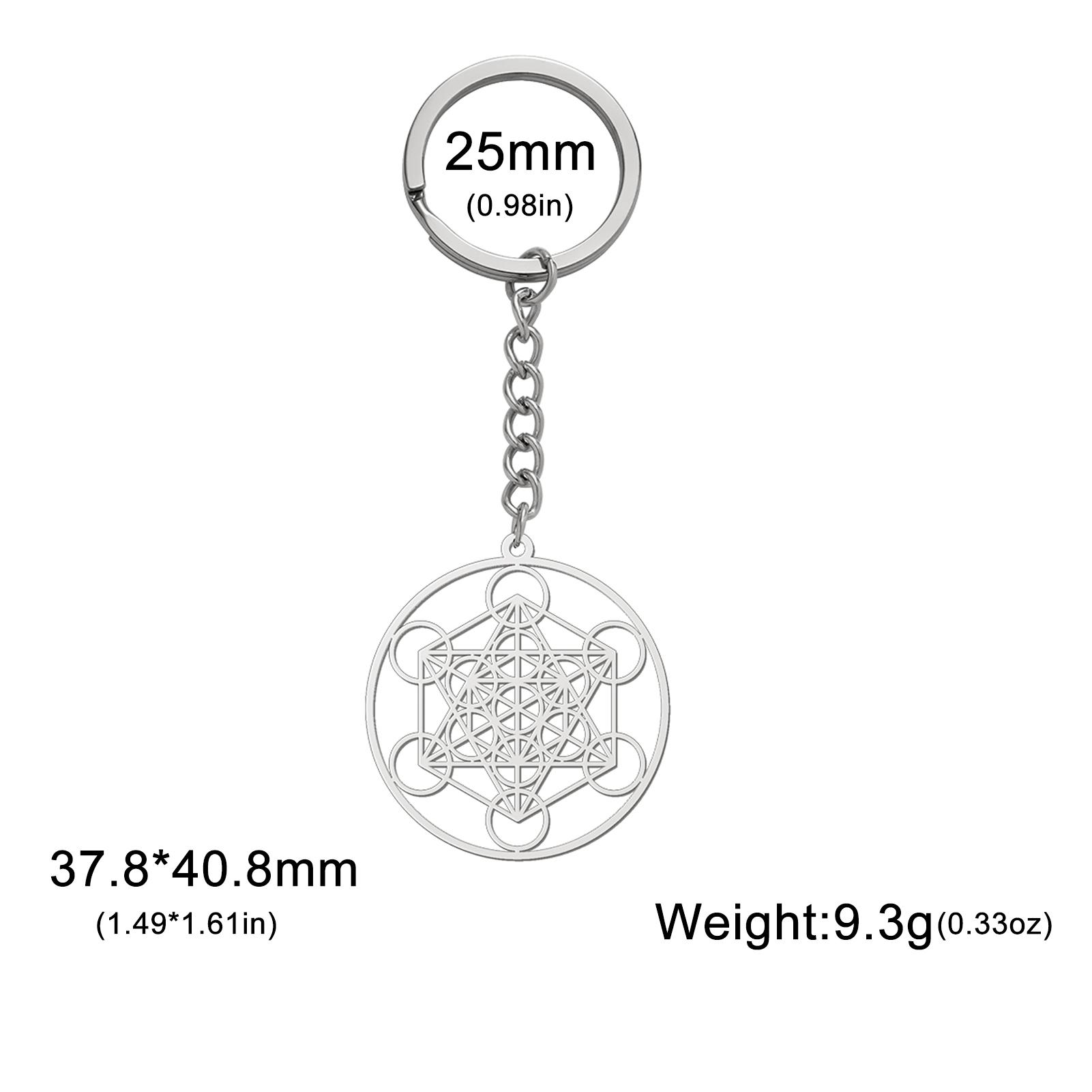 Archangel Metatron Cube Round Pendant Keychain Stainless Steel Amulet Sacred Geometric Keyring Men Women Christmas Trend Gifts