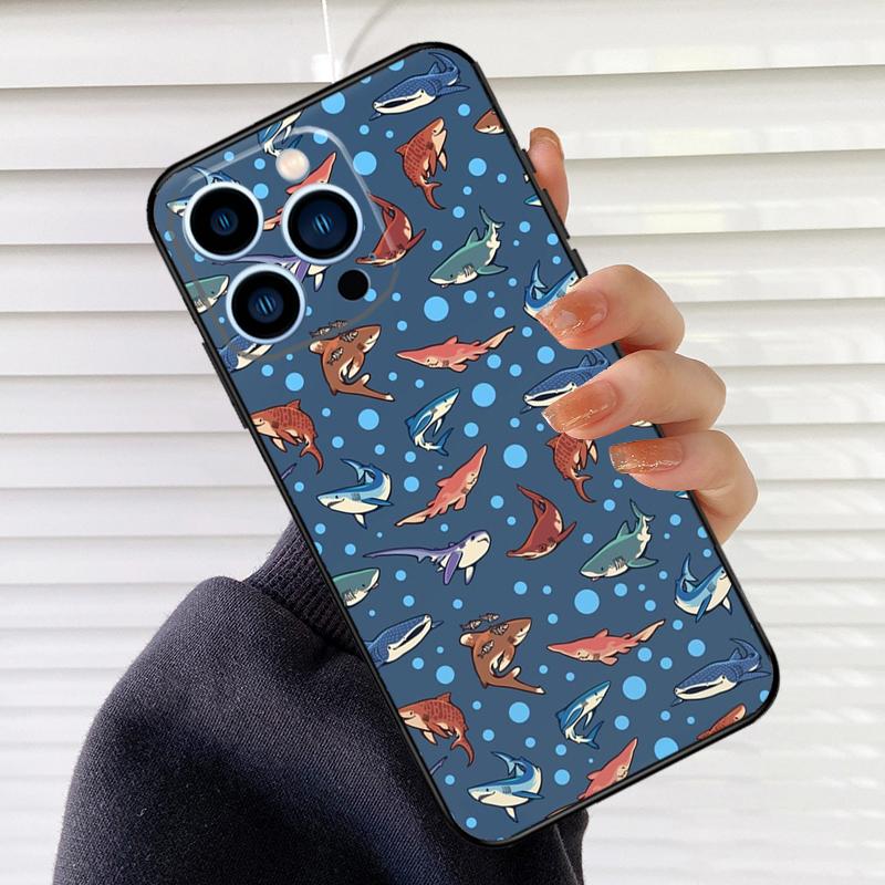 

Cartoon Sharks Phone Case For iPhone 17 16 15 14 13 12 11 Pro Max mini 15 16 Plus 16e 17 Air Cover Fundas iPhone 15