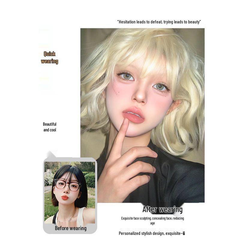 Kurze weiße gelockte Lolita-Perücke für Damen – Modische, jugendliche und süße Simulationshaarabdeckung