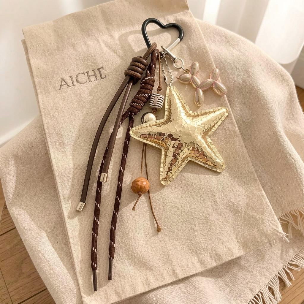 Lady's Fashion Five-Pointed Star Bag Pendant Car Dopamine Matching Hand Gift Hanging Rope Accessories Bag Charm