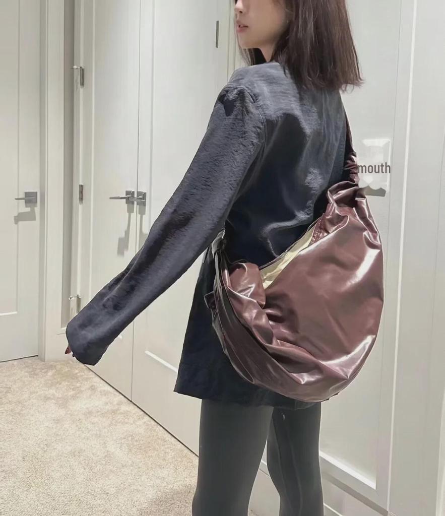 French Designer Croissant-Shaped Genuine Leather Messenger Bag for Women