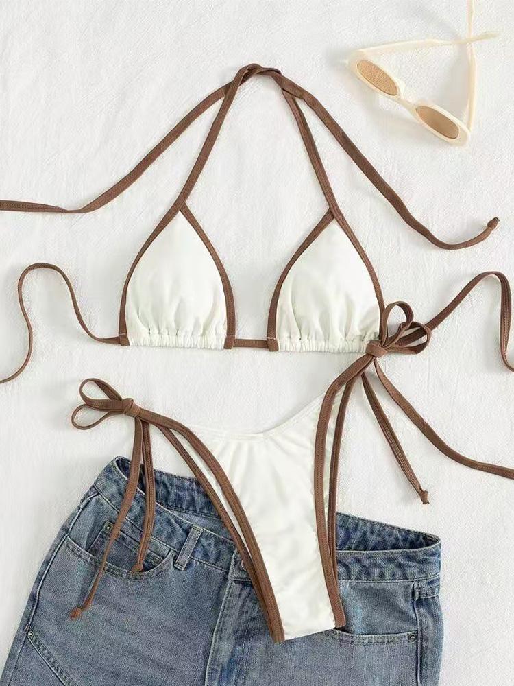 Bikini Sexy con Lacci Colore a Contrasto Set Costume da Bagno da Donna Diviso Bikini da Spiaggia 2026 Nuovo Bikini Senza Schiena per Tutte le Stagioni Set 2 Pezzi