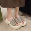 Hong Kong style, wearing thick-soled rhinestone cool slippers, girls' new niche open-toed sandals, one-word high casual shoes