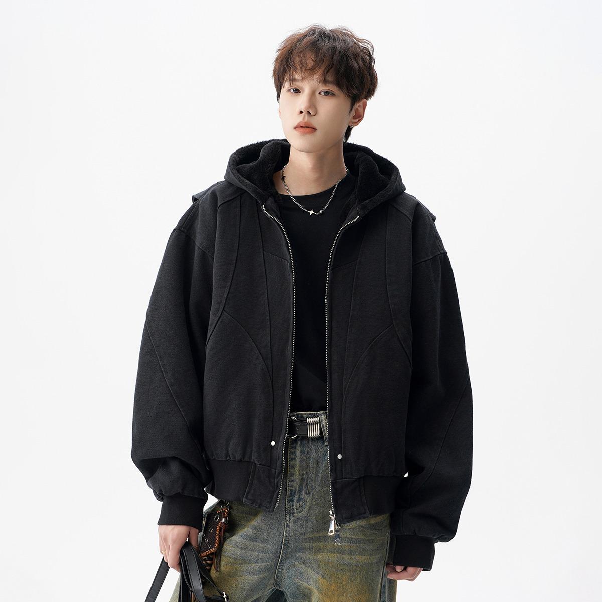 Men s Trendy Heavyweight Snow Leopard Cotton Coat - Warm, Hooded Winter Jacket Large