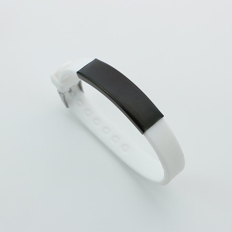Multi-color Soft Silicone Wristband: Fashionable, Simple Couple Jewelry with Engravable Stainless Steel Bracelet белый