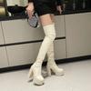 Fashion New Sexy Over The Knee Boots Round Toe 14cm Chunky High Heel Women's Shoes Long Boots Black Platform Round Toe Thigh High Botas