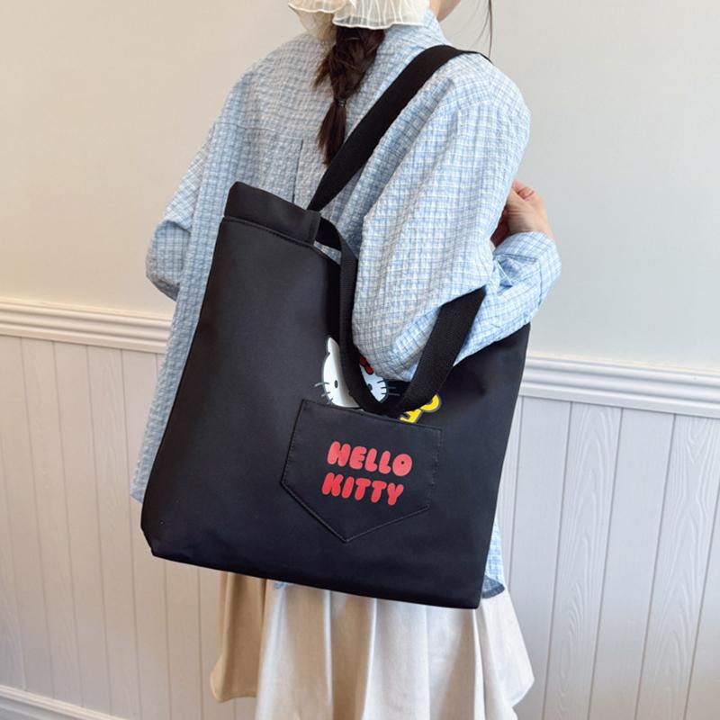 New Sanrio Hello Kitty Polyester Cotton Blend Tote Bag, Shopping Bag, Handbag, Shoulder Bag Women's Black 203397-1731-1