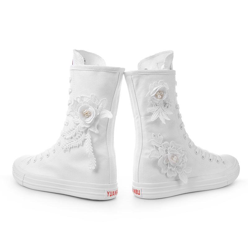 Neue Freizeitschuhe Segeltuchschuhe Innenreißverschluss Gummischuhe Mittelschaft Damenschuhe Trend