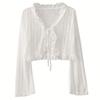 Elegante e Carino Cardigan Sottile con Laccetti e Pizzo, Top Sottile Traspirante con Maniche Lunghe in Chiffon e Volant per Donna, Mantellina Estiva