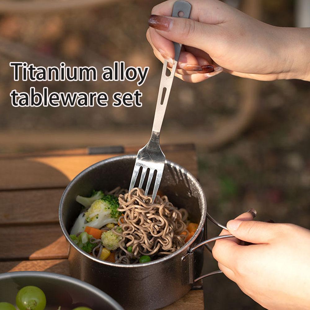 Lightweight Portable Titanium Tableware Set - Outdoor Camping Spoons Forks Chopsticks Western Food Knife Home Sanding Soup Spoon