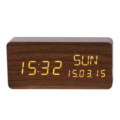 Rectangular Multi Function Perpetual Calendar Wooden Clock Voice Controlled Digital Electronic Clock Student Bedside Creative Alarm Clock