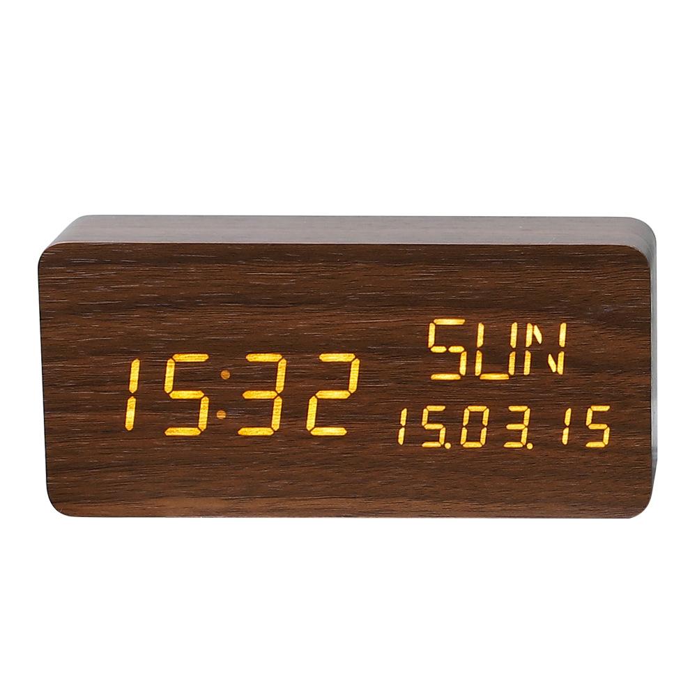 Perpetual Calendar Wooden Clock Electronic Clock Date Week Temperature Display Electronic Alarm Clock Voice Control Multifunction Clock