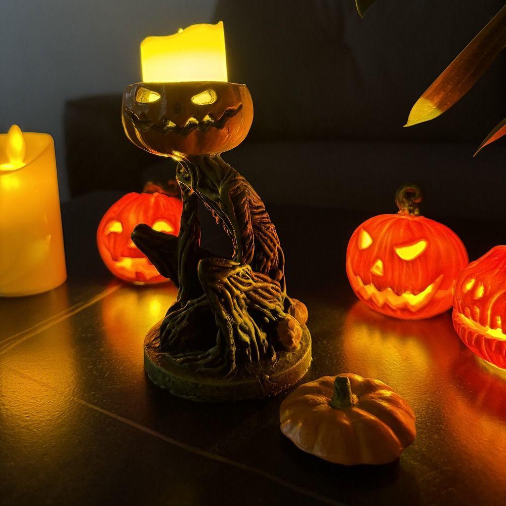 Crafts Resin Halloween Pumpkin Candle Holder Creative Funny Pumpkin Candlestick Portable Spooky Pumpkin Tea Light Holder Home