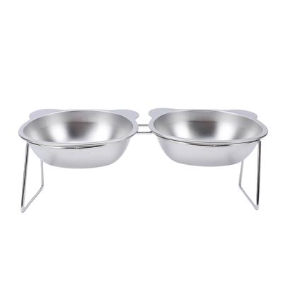Double Bowls Elevated Cats Feeders Elevated 15 Degrees Tilted Neck Guard Stainless Steel Bowls Pet Feeding Solution
