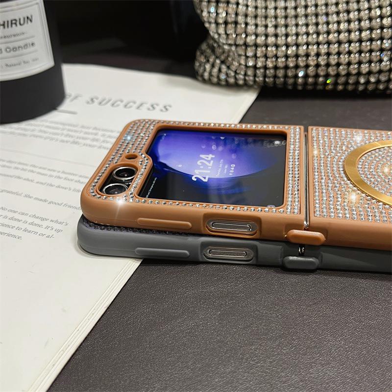 Diamond Magnetic Protective Case with Lanyard for Samsung Z Flip 6/7, Compatible with Wireless Charging